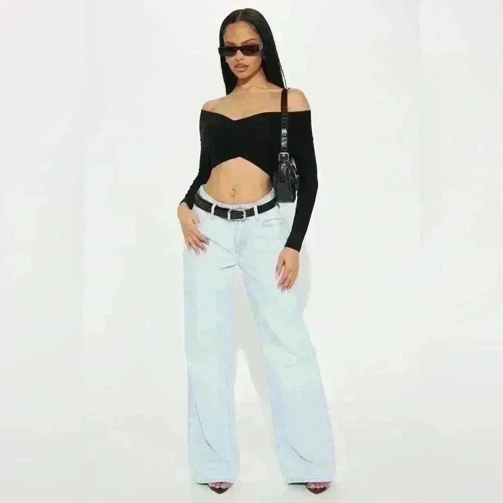 Tell Everybody Loose Flare Jeans - Light  Wash